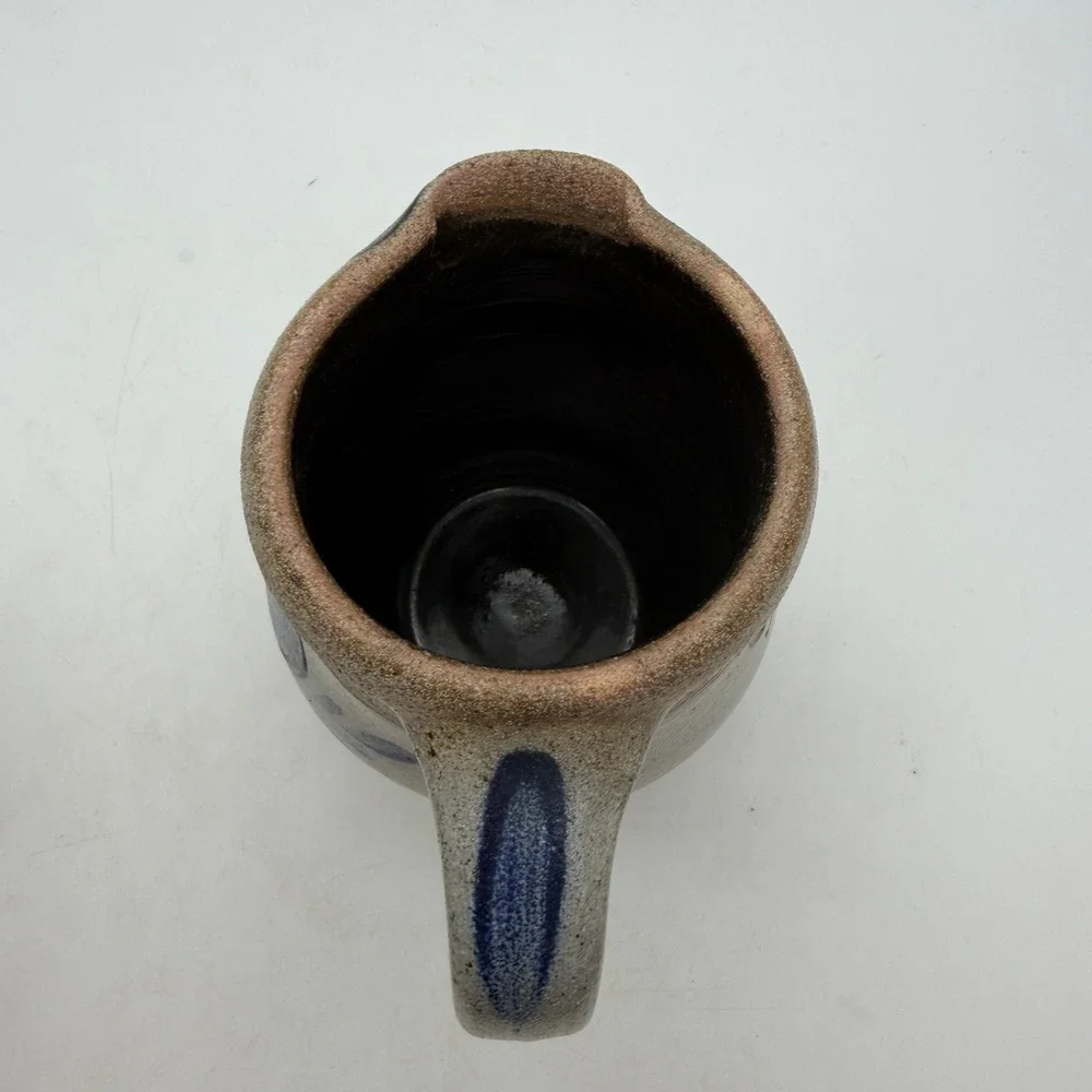 Rowe Pottery Works 1987 Salt Glaze Stoneware Pitcher Blue Heart Cambridge WI
